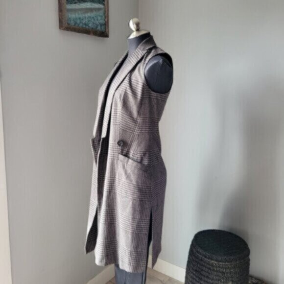 Double Breasted Houndstooth Long Blazer Vest Sz 0/Small - Picture 5 of 11